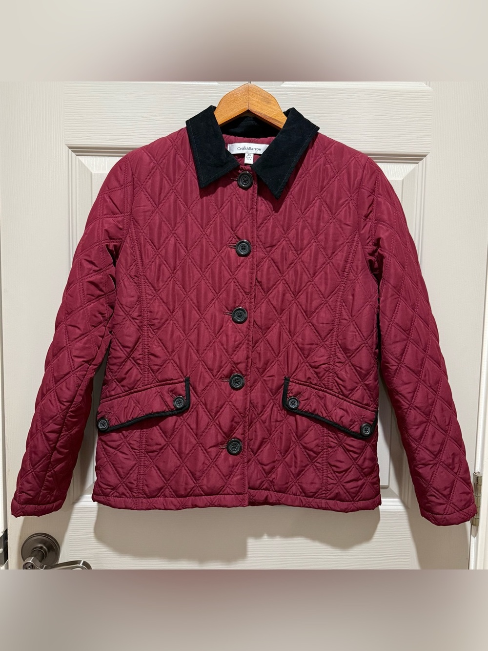 Croft & Barrow Quilted Jacket Women XS Burgundy Corduroy Collar Barn Coat